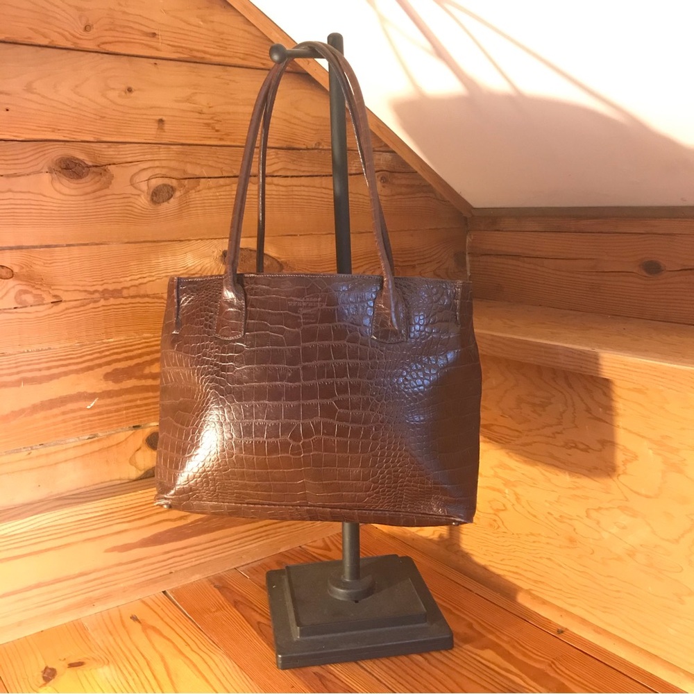 Charles Tyrwhitt Brown Snakeskin Leather Tote Bag, EUC, 19”
